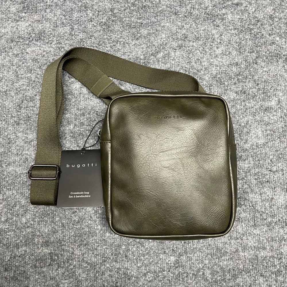 Bugatti Valentino Crossbody Bag Mens Khaki Green Pouch RFID Faux Leather Travel